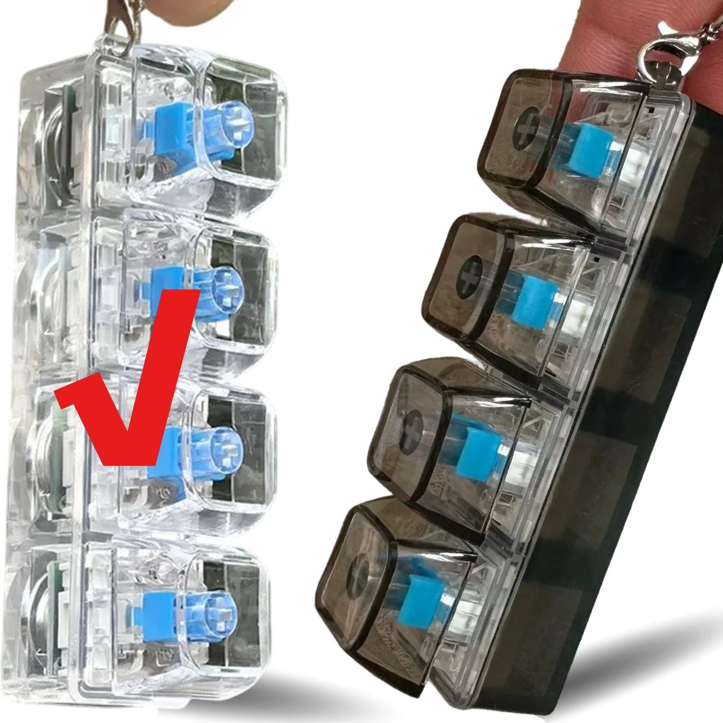 4 Keys Decompression Keyboard Keychains Transparent Luminous Stress Relief for Men Women Keyrings DIY Button Keycap Pendants