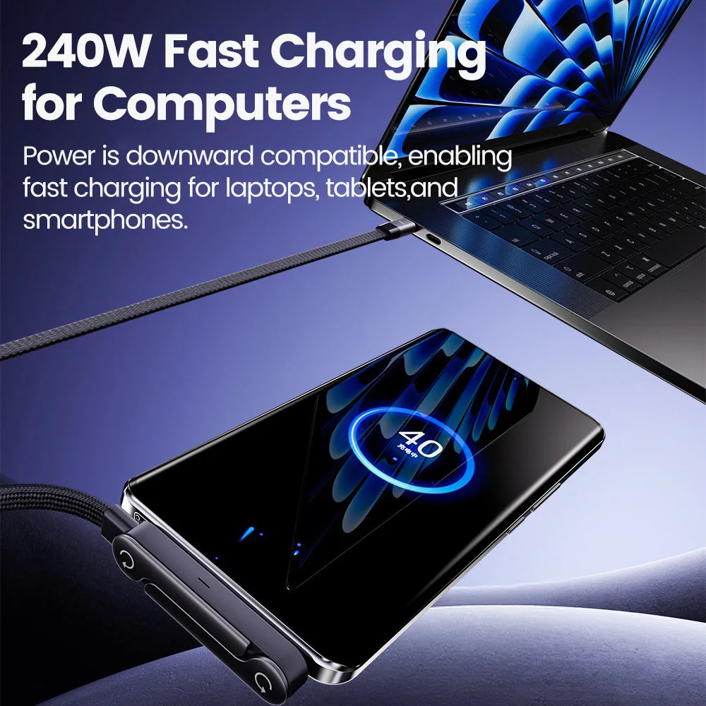 240W 2 in 1 USB C to USB C Fast Charging Foldable Bracket Data Cable Type C Desktop Holder Charging Wire For Iphone17 16 Samsung